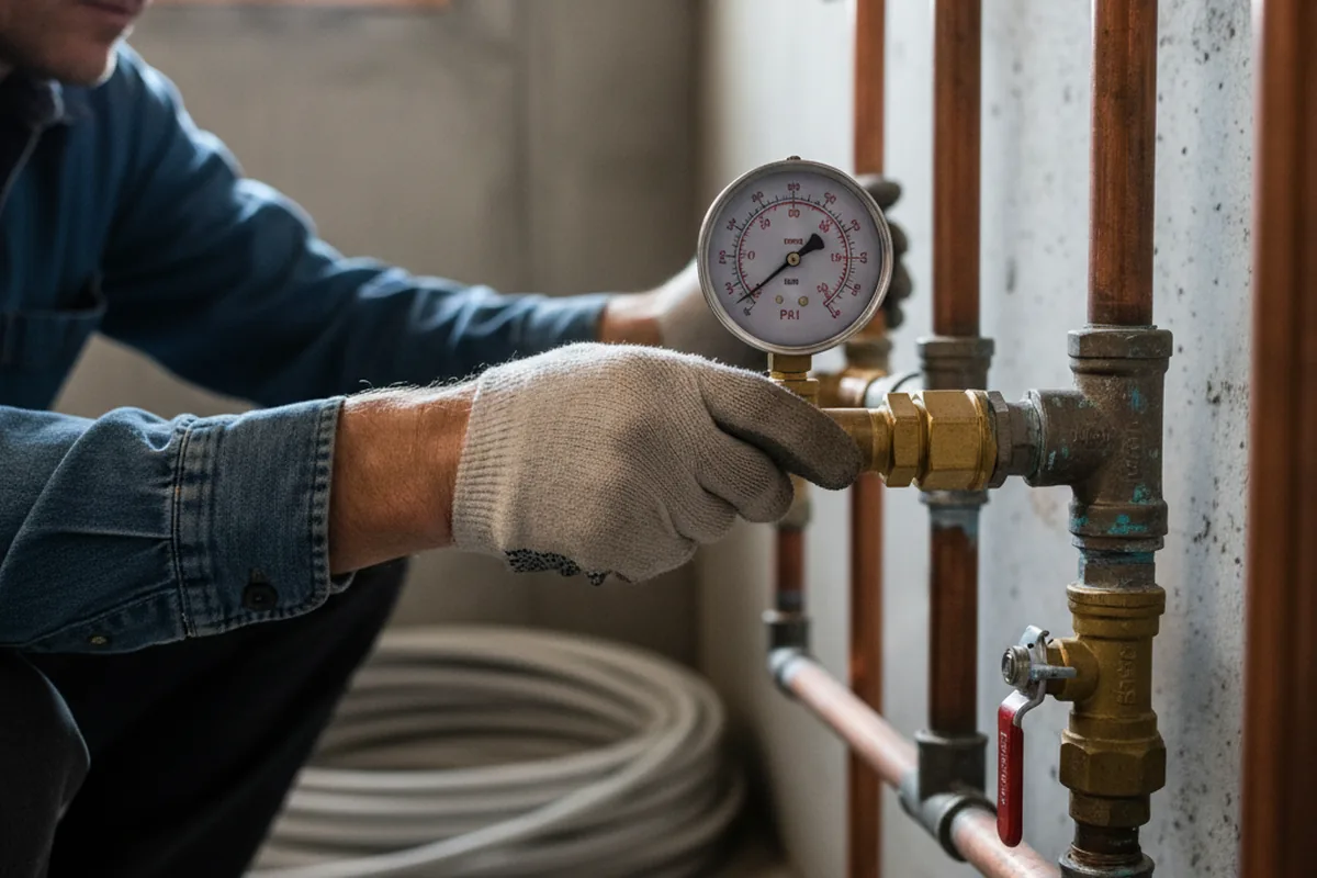 Pressure testing a repaired line during Water Line Repair in Morris